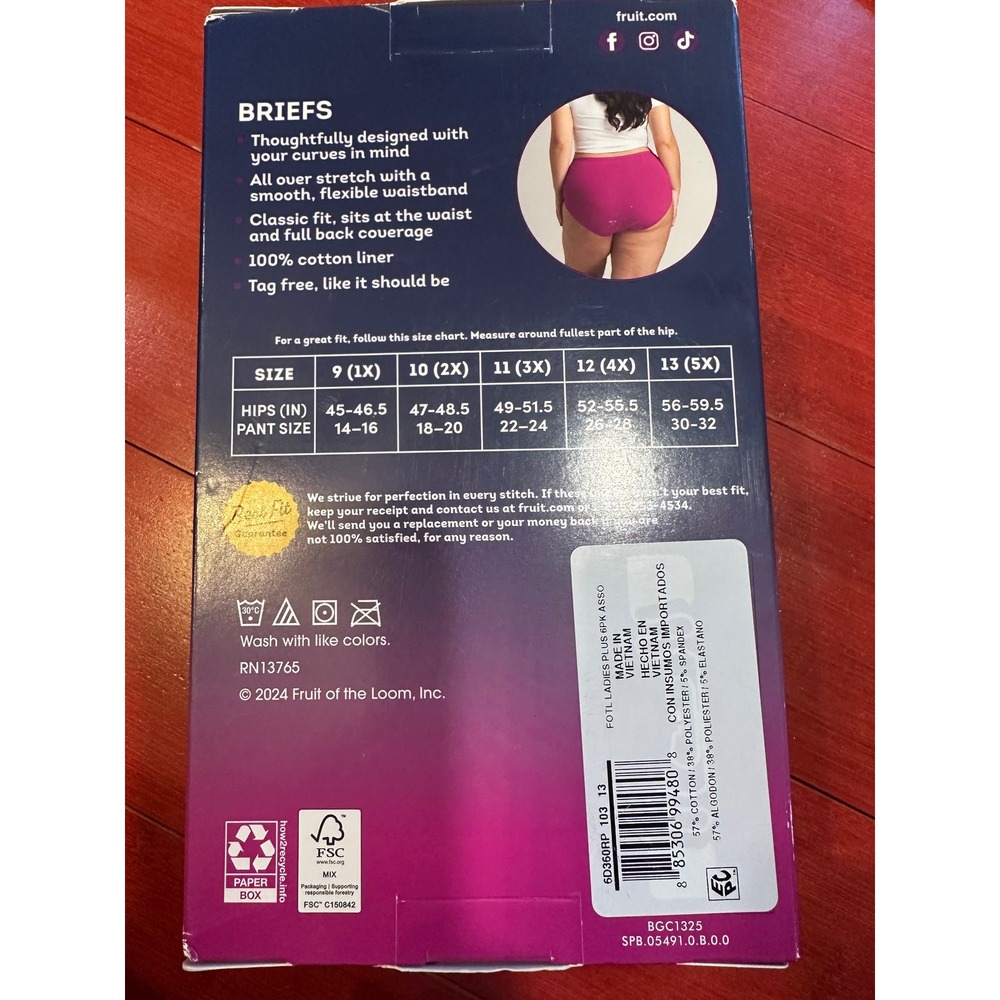 Fruit of the Loom Fit for Me 360 Stretch Briefs 6 Pack Size 13 5X Multicolor - Picture 2 of 4